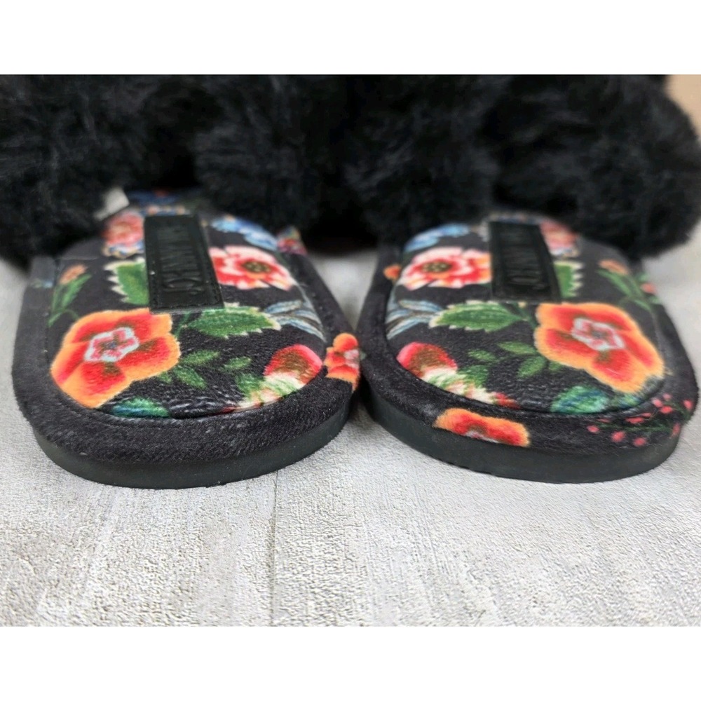 Johnny Was Ardell X Slipper Black Faux Fur Floral Print Slides Womens 8M Boho - Picture 9 of 10